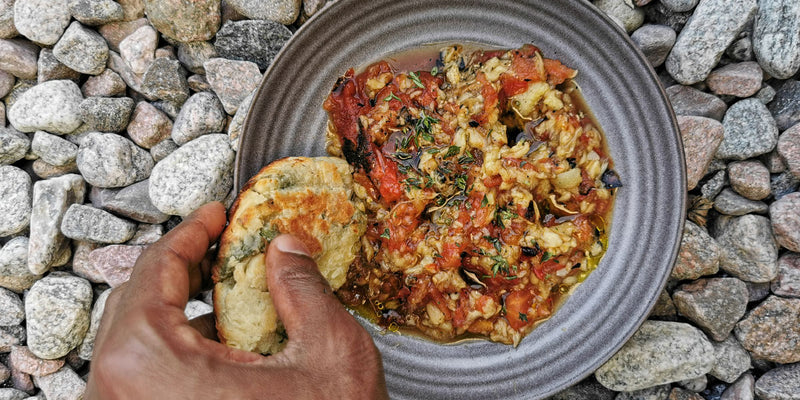 Baigan Choka and Grilled Herb Flatbread